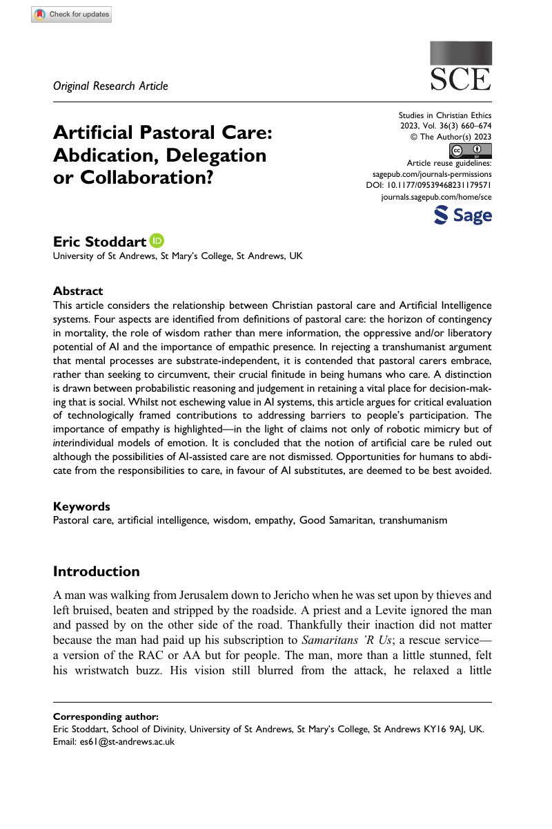 Artificial Pastoral Care: Abdication, Delegation or Collaboration?